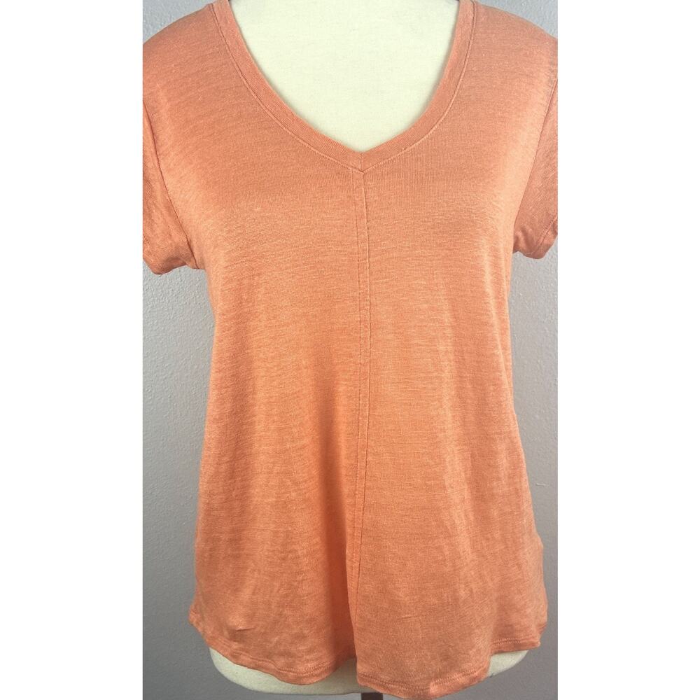 Wmns Sigrid Olsen Orange Sz M 100% Linen Center Seam SS Tee Shirt